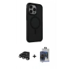 MARSİLYAN™- iPhone 15 Pro Max Kılıf Çekirdek Yansıma Prime - Siyah Vanessa Magic Cam + Titanyum Gri Raze Metal Kamera Lens