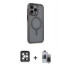 MARSİLYAN™- iPhone 15 Pro Max Kılıf Çekirdek Yansıma Prime - Siyah Vanessa Magic Hayalet Cam + Gri PVD Metal Kamera Lens