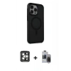 MARSİLYAN™- iPhone 15 Pro Max Kılıf Çekirdek Yansıma Prime - Siyah Vanessa Magic Hayalet Cam + Gri PVD Metal Kamera Lens