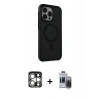 MARSİLYAN™- iPhone 15 Pro Max Kılıf Çekirdek Yansıma Prime - Siyah Vanessa Magic Hayalet Cam + PVD Metal Kamera Lens - GS