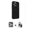 MARSİLYAN™- iPhone 15 Pro Max Kılıf Çekirdek Yansıma Prime - Siyah Vanessa Magic Hayalet Cam + PVD Metal Kamera Lens - LT