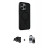 MARSİLYAN™- iPhone 15 Pro Max Kılıf Çekirdek Yansıma Prime - Siyah Vanessa Magic Hayalet Cam + Raze Metal Kamera Lens - TMGI