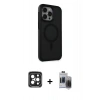 MARSİLYAN™- iPhone 15 Pro Max Kılıf Çekirdek Yansıma Prime - Siyah Vanessa Magic Hayalet Cam + PVD Metal Kamera Lens - SH