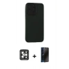 MARSİLYAN™- iPhone 15 Pro Max Kılıf Doruk Asil Koleksiyonu - Siyah 3D Antistatik Hayalet Cam Ekran Koruyucu + PVD Metal Kamera Lens - GI