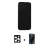 MARSİLYAN™- iPhone 15 Pro Max Kılıf Doruk Asil Koleksiyonu - Siyah 3D Antistatik Hayalet Cam Ekran Koruyucu + PVD Metal Kamera Lens - LT
