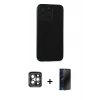 MARSİLYAN™- iPhone 15 Pro Max Kılıf Doruk Asil Koleksiyonu - Siyah 3D Antistatik Hayalet Cam Ekran Koruyucu + PVD Metal Kamera Lens - GI