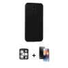 MARSİLYAN™- iPhone 15 Pro Max Kılıf Doruk Asil Koleksiyonu - Siyah 3D Antistatik Mat Seramik Nano Ekran Koruyucu + Gümüş PVD Metal Kamera Lens