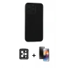 MARSİLYAN™- iPhone 15 Pro Max Kılıf Doruk Asil Koleksiyonu - Siyah 3D Antistatik Mat Seramik Nano Ekran Koruyucu + PVD Metal Kamera Lens - SH
