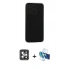 MARSİLYAN™- iPhone 15 Pro Max Kılıf Doruk Asil Koleksiyonu - Siyah 3D Antistatik Seramik Nano Ekran Koruyucu + PVD Metal Kamera Lens - GI