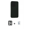 MARSİLYAN™- iPhone 15 Pro Max Kılıf Doruk Asil Koleksiyonu - Siyah Bilvis 0.18mm Plus Cam Ekran Koruyucu + PVD Metal Kamera Lens - LT