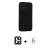 MARSİLYAN™- iPhone 15 Pro Max Kılıf Doruk Asil Koleksiyonu - Siyah Bilvis 0.18mm Plus Cam Ekran Koruyucu + PVD Metal Kamera Lens - SH