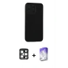 MARSİLYAN™- iPhone 15 Pro Max Kılıf Doruk Asil Koleksiyonu - Siyah Bilvis 5in1 3D Magic Cam Ekran Koruyucu + Lacivert PVD Metal Kamera Lens
