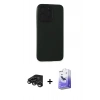 MARSİLYAN™- iPhone 15 Pro Max Kılıf Doruk Asil Koleksiyonu - Siyah Bilvis 5in1 5D Magic Hayalet Cam Ekran Koruyucu + Titanyum Gri Raze Metal Kamera Lens
