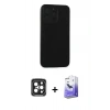 MARSİLYAN™- iPhone 15 Pro Max Kılıf Doruk Asil Koleksiyonu - Siyah Bilvis 5in1 5D Magic Hayalet Cam Ekran Koruyucu + PVD Metal Kamera Lens - SH