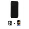MARSİLYAN™- iPhone 15 Pro Max Kılıf Doruk Asil Koleksiyonu - Siyah Buffer Hayalet Cam Ekran Koruyucu + PVD Metal Kamera Lens - LT