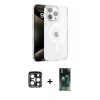 MARSİLYAN™- iPhone 15 Pro Max Kılıf Doruk Doku Özel Seri - Şeffaf 360 Full Body Arka Koruyucu + PVD Metal Kamera Lens - LT