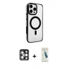 MARSİLYAN™- iPhone 15 Pro Max Kılıf Doruk Doku Özel Seri - Şeffaf Pasifik Cam Ekran Koruyucu + PVD Metal Kamera Lens - LT