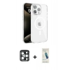 MARSİLYAN™- iPhone 15 Pro Max Kılıf Doruk Doku Özel Seri - Şeffaf Pasifik Cam Ekran Koruyucu + PVD Metal Kamera Lens - LT