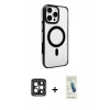 MARSİLYAN™- iPhone 15 Pro Max Kılıf Doruk Doku Özel Seri - Şeffaf Pasifik Cam Ekran Koruyucu + PVD Metal Kamera Lens - SH