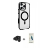 MARSİLYAN™- iPhone 15 Pro Max Kılıf Doruk Doku Özel Seri - Şeffaf Pasifik Cam Ekran Koruyucu + Raze Metal Kamera Lens - TMGI