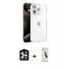 MARSİLYAN™- iPhone 15 Pro Max Kılıf Doruk Doku Özel Seri - Şeffaf Pasifik Cam Ekran Koruyucu + PVD Metal Kamera Lens - TU