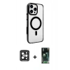 MARSİLYAN™- iPhone 15 Pro Max Kılıf Doruk Doku Özel Seri - Siyah 360 Mat Full Body Arka Koruyucu + PVD Metal Kamera Lens - SH