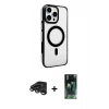 MARSİLYAN™- iPhone 15 Pro Max Kılıf Doruk Doku Özel Seri - Siyah 360 Mat Full Body Arka Koruyucu + Raze Metal Kamera Lens - TMGI
