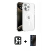 MARSİLYAN™- iPhone 15 Pro Max Kılıf Doruk Doku Özel Seri - Siyah 3D Antistatik Hayalet Cam Ekran Koruyucu + PVD Metal Kamera Lens - LT