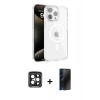 MARSİLYAN™- iPhone 15 Pro Max Kılıf Doruk Doku Özel Seri - Siyah 3D Antistatik Hayalet Cam Ekran Koruyucu + PVD Metal Kamera Lens - SH