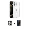 MARSİLYAN™- iPhone 15 Pro Max Kılıf Doruk Doku Özel Seri - Siyah 3D Antistatik Hayalet Cam Ekran Koruyucu + PVD Metal Kamera Lens - GS