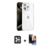 MARSİLYAN™- iPhone 15 Pro Max Kılıf Doruk Doku Özel Seri - Siyah 3D Antistatik Mat Seramik Nano Ekran Koruyucu + PVD Metal Kamera Lens - GI
