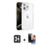 MARSİLYAN™- iPhone 15 Pro Max Kılıf Doruk Doku Özel Seri - Siyah 3D Antistatik Mat Seramik Nano Ekran Koruyucu + PVD Metal Kamera Lens - SH