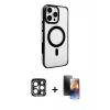 MARSİLYAN™- iPhone 15 Pro Max Kılıf Doruk Doku Özel Seri - Siyah 3D Antistatik Mat Seramik Nano Ekran Koruyucu + PVD Metal Kamera Lens - LT