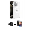 MARSİLYAN™- iPhone 15 Pro Max Kılıf Doruk Doku Özel Seri - Siyah 3D Antistatik Mat Seramik Nano Ekran Koruyucu + Raze Metal Kamera Lens - TMGI