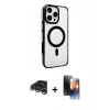 MARSİLYAN™- iPhone 15 Pro Max Kılıf Doruk Doku Özel Seri - Siyah 3D Antistatik Mat Seramik Nano Ekran Koruyucu + Raze Metal Kamera Lens - GS