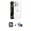 MARSİLYAN™- iPhone 15 Pro Max Kılıf Doruk Doku Özel Seri - Siyah 3D Antistatik Seramik Nano Ekran Koruyucu + PVD Metal Kamera Lens - GI
