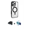 MARSİLYAN™- iPhone 15 Pro Max Kılıf Doruk Doku Özel Seri - Siyah 3D Antistatik Seramik Nano Ekran Koruyucu + Raze Metal Kamera Lens - LT
