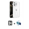 MARSİLYAN™- iPhone 15 Pro Max Kılıf Doruk Doku Özel Seri - Siyah 3D Antistatik Seramik Nano Ekran Koruyucu + Gümüş PVD Metal Kamera Lens