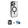 MARSİLYAN™- iPhone 15 Pro Max Kılıf Doruk Doku Özel Seri - Siyah 3D Antistatik Seramik Nano Ekran Koruyucu + PVD Metal Kamera Lens - TU