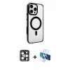 MARSİLYAN™- iPhone 15 Pro Max Kılıf Doruk Doku Özel Seri - Siyah 3D Antistatik Seramik Nano Ekran Koruyucu + PVD Metal Kamera Lens - LT