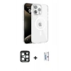 MARSİLYAN™- iPhone 15 Pro Max Kılıf Doruk Doku Özel Seri - Siyah Bilvis 0.18mm Plus Cam Ekran Koruyucu + PVD Metal Kamera Lens - LT