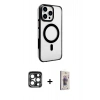 MARSİLYAN™- iPhone 15 Pro Max Kılıf Doruk Doku Özel Seri - Siyah Bilvis 3D Cam Ekran Koruyucu + PVD Metal Kamera Lens - LT