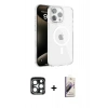 MARSİLYAN™- iPhone 15 Pro Max Kılıf Doruk Doku Özel Seri - Siyah Bilvis 3D Mat Cam Ekran Koruyucu + PVD Metal Kamera Lens - LT