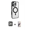 MARSİLYAN™- iPhone 15 Pro Max Kılıf Doruk Doku Özel Seri - Siyah Bilvis 3D Mat Cam Ekran Koruyucu + PVD Metal Kamera Lens - GI