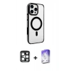 MARSİLYAN™- iPhone 15 Pro Max Kılıf Doruk Doku Özel Seri - Siyah Bilvis 5in1 3D Magic Cam Ekran Koruyucu + PVD Metal Kamera Lens - LT