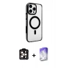 MARSİLYAN™- iPhone 15 Pro Max Kılıf Doruk Doku Özel Seri - Siyah Bilvis 5in1 3D Magic Cam Ekran Koruyucu + PVD Metal Kamera Lens - TU