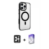 MARSİLYAN™- iPhone 15 Pro Max Kılıf Doruk Doku Özel Seri - Siyah Bilvis 5in1 3D Magic Cam Ekran Koruyucu + Siyah PVD Metal Kamera Lens