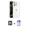 MARSİLYAN™- iPhone 15 Pro Max Kılıf Doruk Doku Özel Seri - Siyah Bilvis 5in1 3D Magic Cam Ekran Koruyucu + PVD Metal Kamera Lens - GI