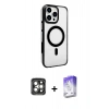 MARSİLYAN™- iPhone 15 Pro Max Kılıf Doruk Doku Özel Seri - Siyah Bilvis 5in1 3D Magic Cam Ekran Koruyucu + PVD Metal Kamera Lens - GI