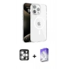 MARSİLYAN™- iPhone 15 Pro Max Kılıf Doruk Doku Özel Seri - Siyah Bilvis 5in1 3D Magic Cam Ekran Koruyucu + Gümüş PVD Metal Kamera Lens